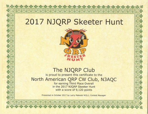 Skeeter Hunt certificate